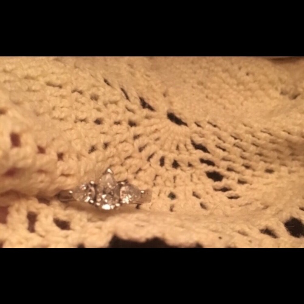 3 Stone Platinum Diamond Pear Ring, Size 4.25